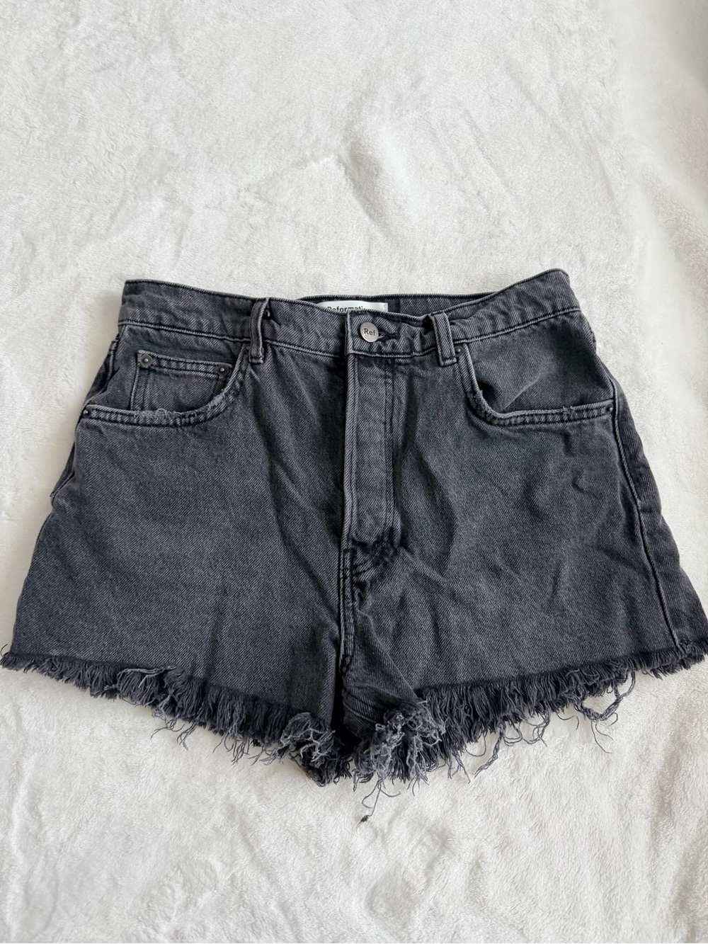 Reformation Havana Washed Black High-Rise Frayed Hem Jean Shorts Size 28